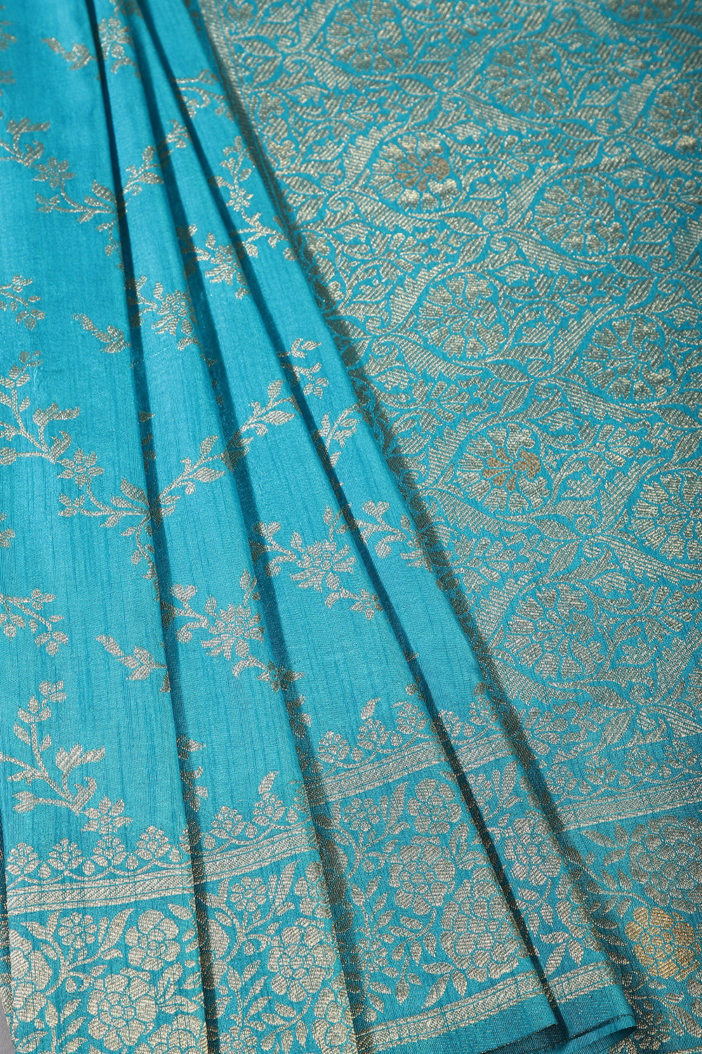 Teal Color Raw Silk Zari Woven Saree