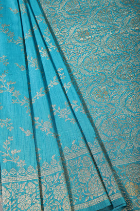 Teal Color Raw Silk Zari Woven Saree