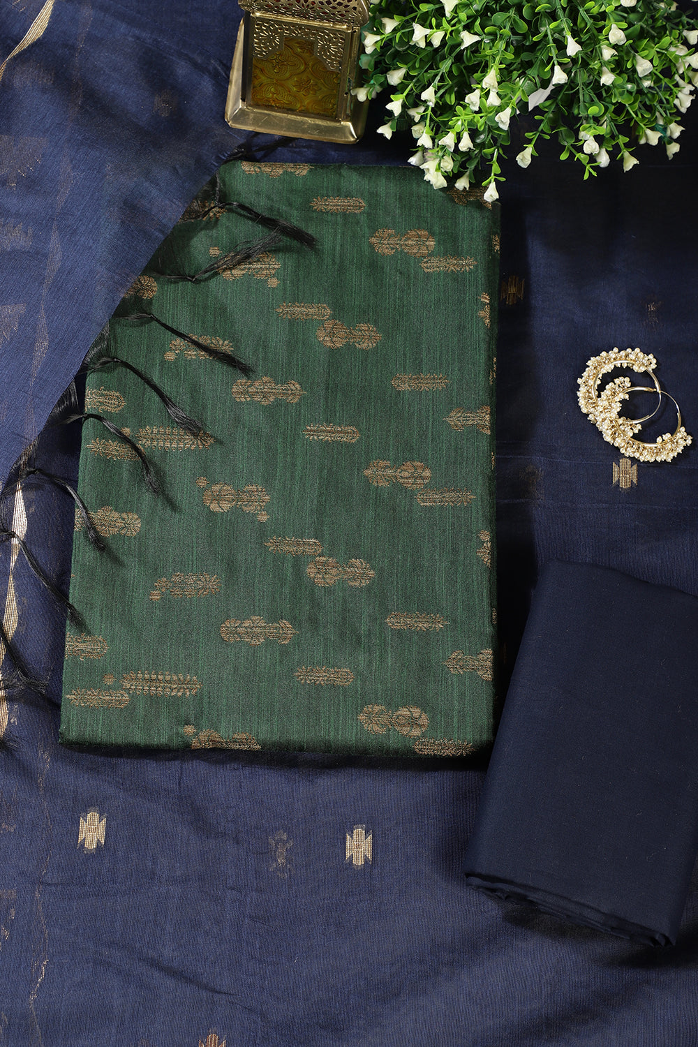 Green Chanderi Silk Woven Unstitched Suit
