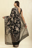 Black Cotton Silk Floral Printed & Zari Border Saree