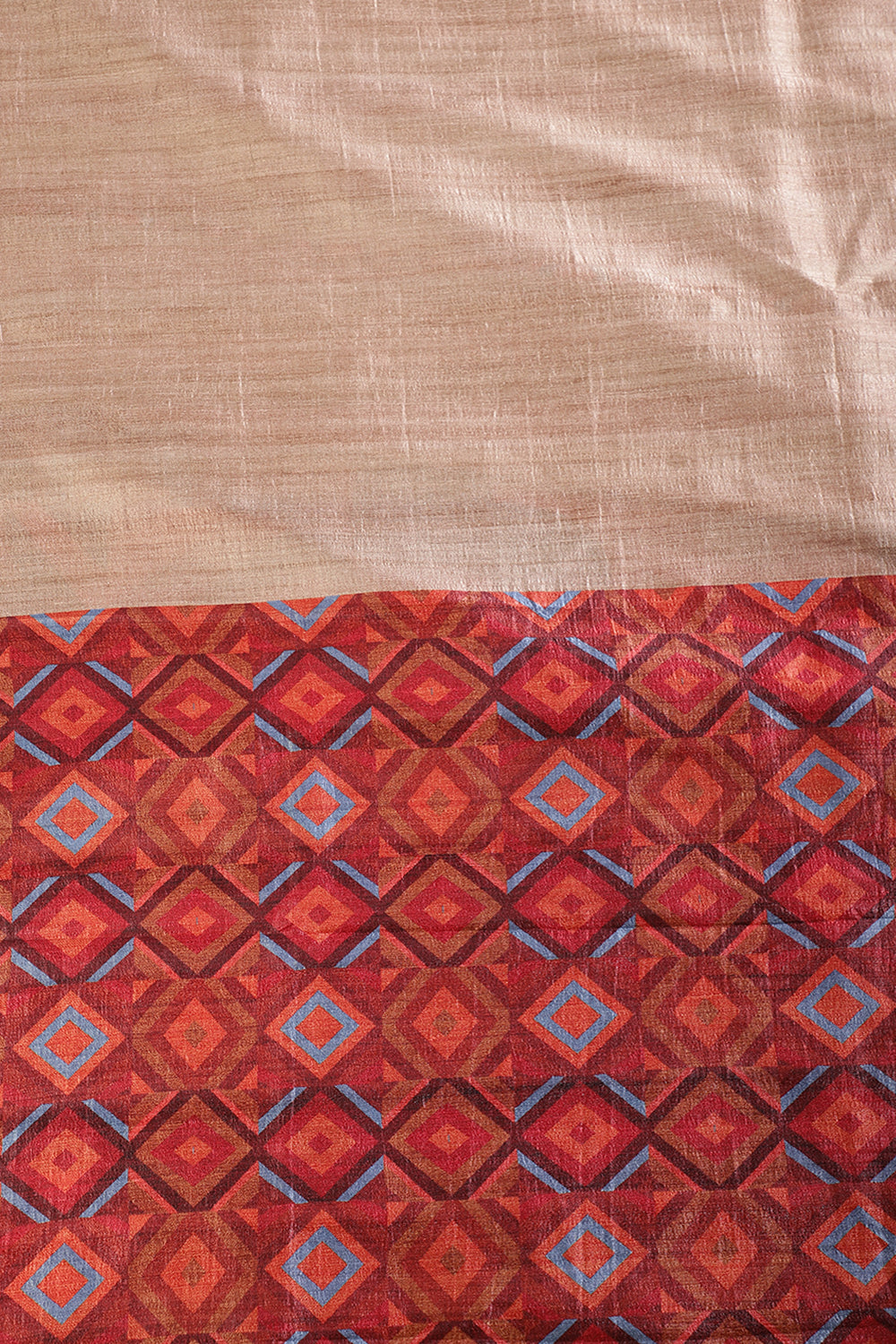 Beige Printed Tussar Silk Saree