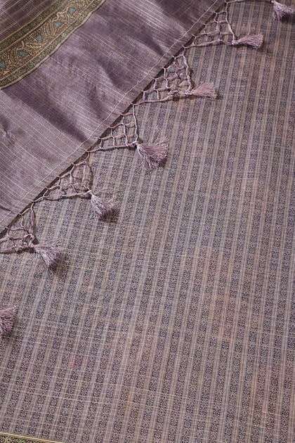 Lavendar Floral Printed Metallic Tissue Saree