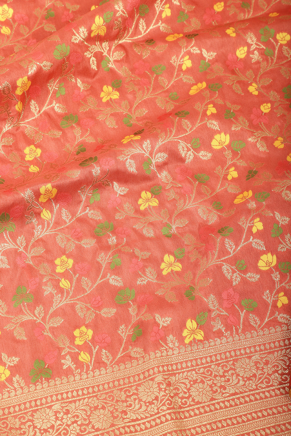 Peach Silk Zari & Resham Woven Saree