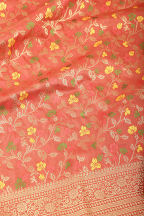 Peach Silk Zari & Resham Woven Saree
