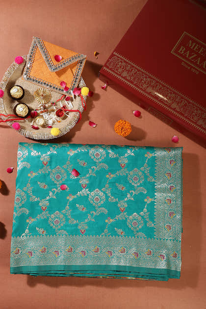Sea Green Colour Banarasi Silk Woven Saree