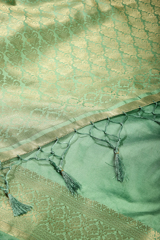 Dusty Green Colour Silk Woven Saree