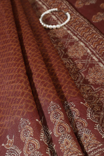 Brown Color Cotton Printed Saree