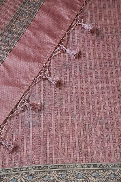 Dusty Pink Floral Printed Metallic Tissue Saree