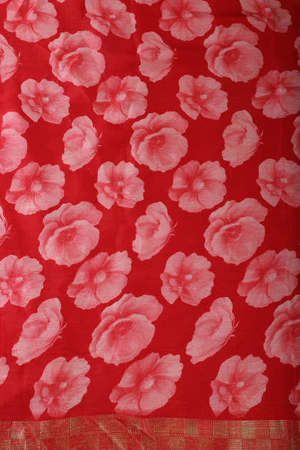 Red Chiffon Floral Printed Saree