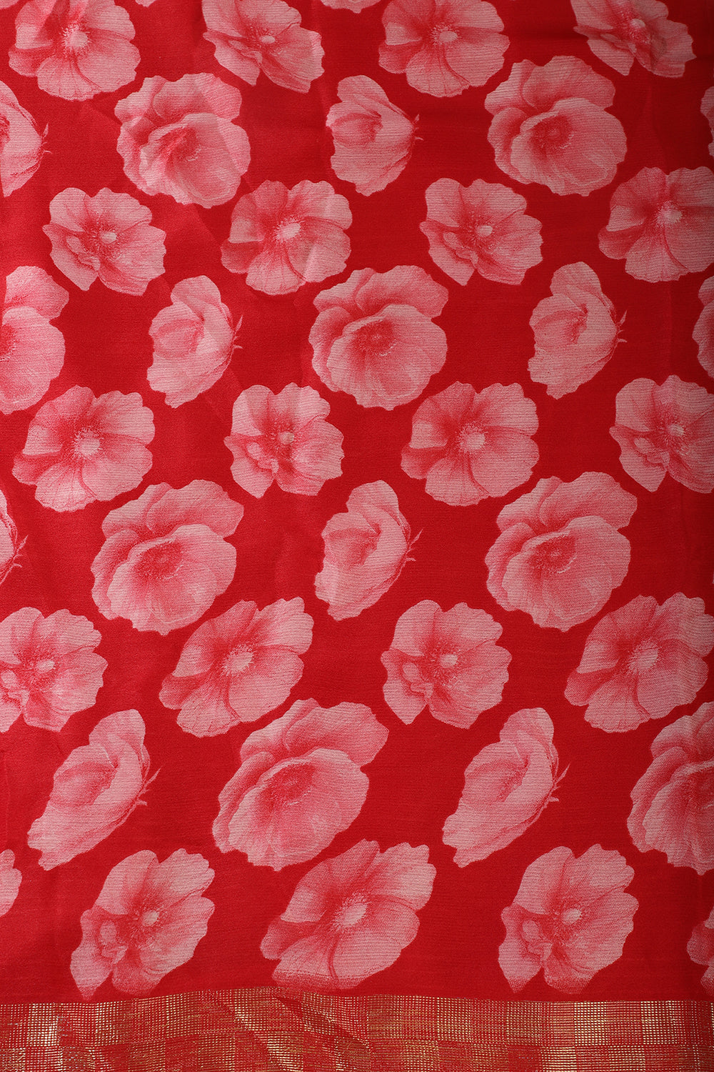 Red Chiffon Floral Printed Saree