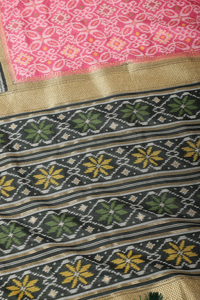 Dusty Pink & Green Dual Toned Tussar Silk Patola Woven Saree