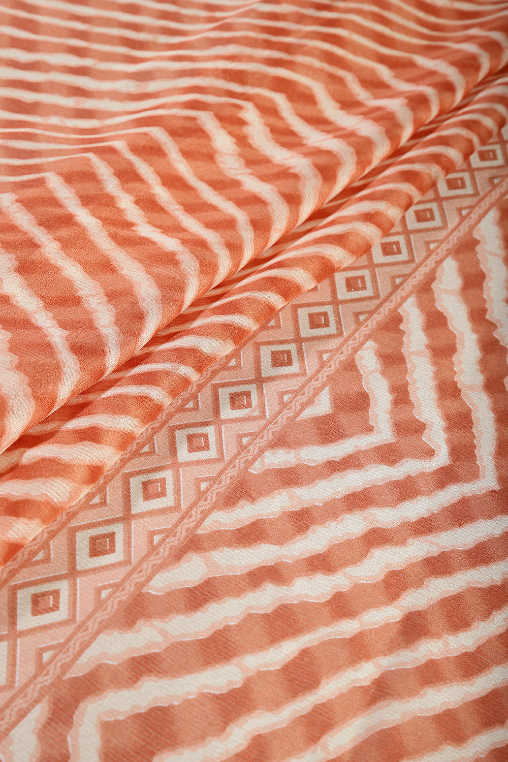 Orange Color Chiffon Leheriya Printed Saree