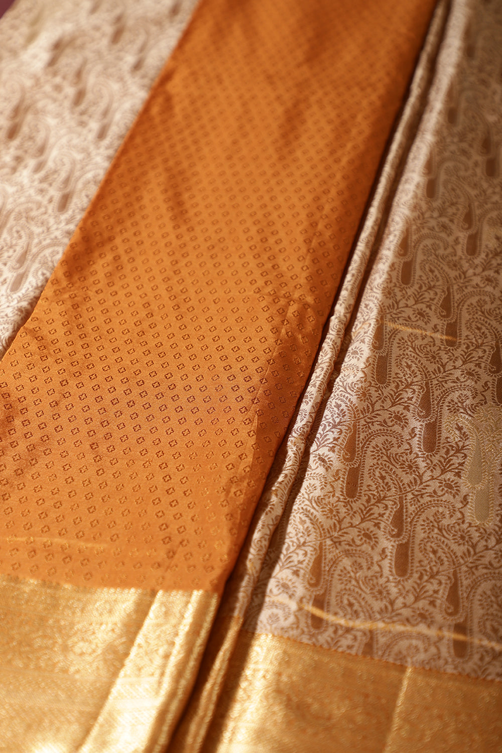 Tussar Color Kanjivaram Pure Silk Handloom Zari Saree with Jamdani Weaves