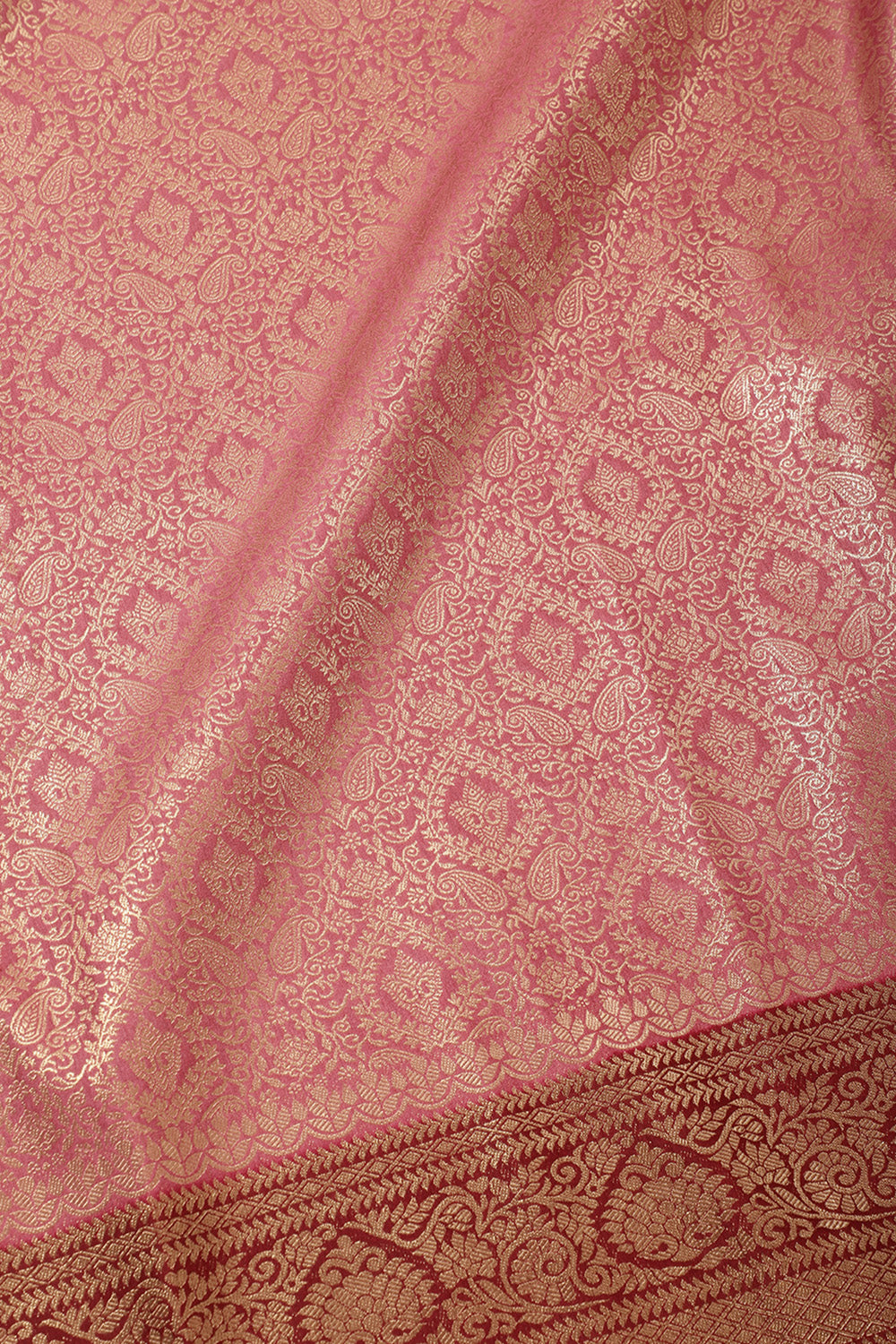 Dusty Pink & Marron Dual Toned Soft Silk Zari Woven Saree