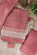 Light Maroon Tussar Cotton Printed Unstiched Suit Material