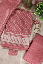 Light Maroon Tussar Cotton Printed Unstiched Suit Material