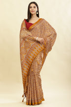 Mustard Cotton Silk Ajrakh Block Printed Saree