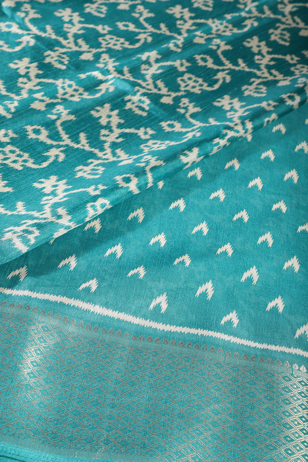 Firozi Color Cotton Silk Printed Saree