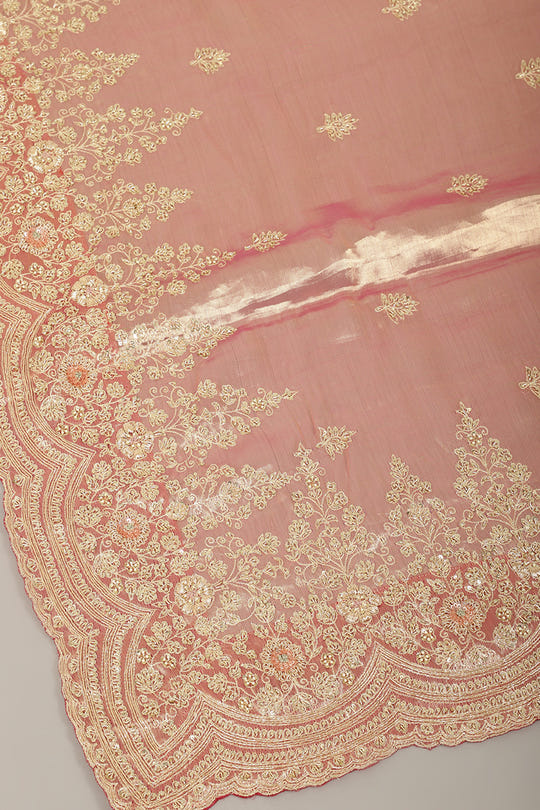 Rani Color Pure Tissue Silk Zardozi & Sequence Handwork Saree with Scalping Border