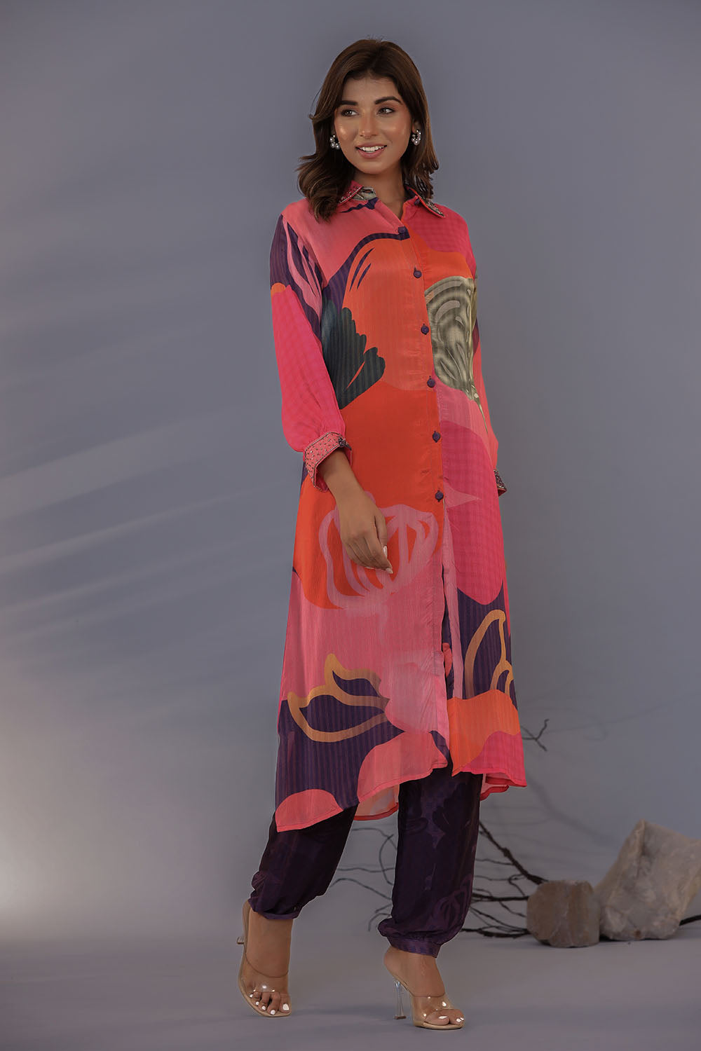 Multi-Colored Crepe Printed Co-Ord Dress
