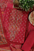 Red Zari Woven And Printed Silk Unstitched Suit Material