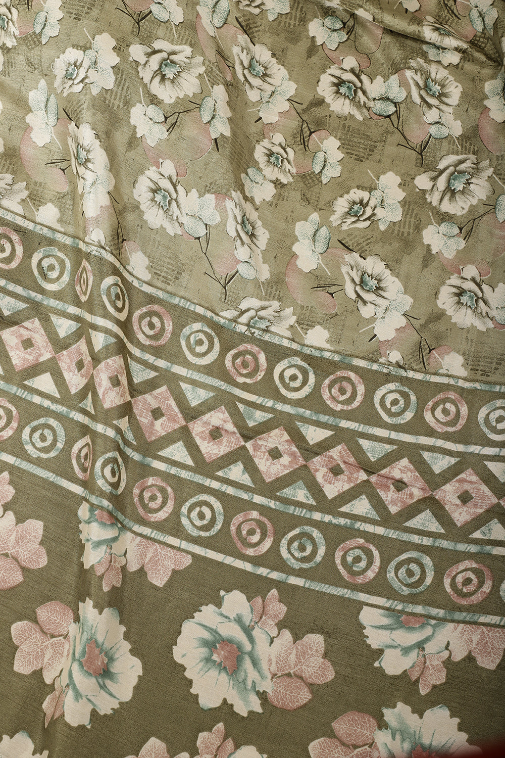 Sage Green Floral Printed Cotton Silk Saree