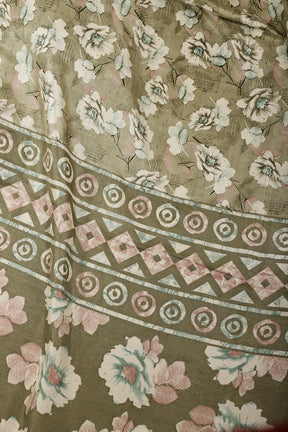 Sage Green Floral Printed Cotton Silk Saree