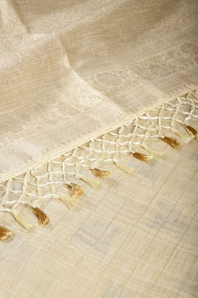 Beige & Grey Color Chanderi Cotton Zari Woven Saree