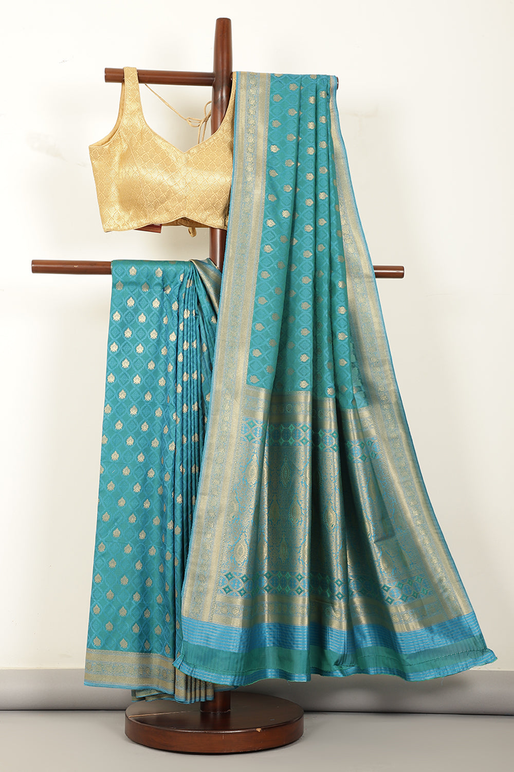 Teal Blue Soft Silk Zari and Resham Woven Saree