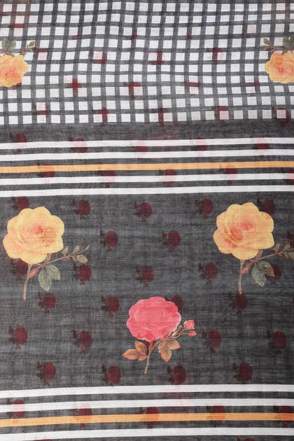 Black Cotton Printed Saree
