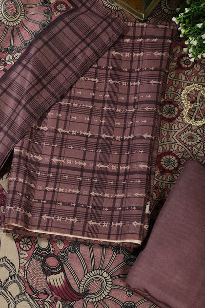 Wine Printed Spun Unstitched Suit Fabric