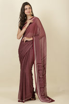 Wine Georgette Printed Saree