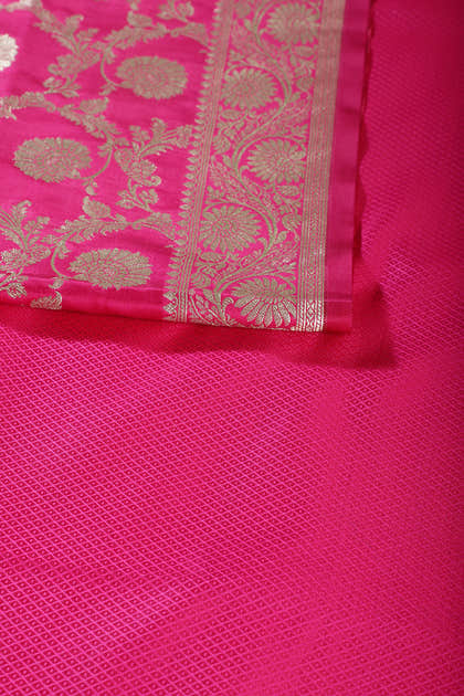 Fuchsia Pink Zari Woven Banarasi Silk Saree