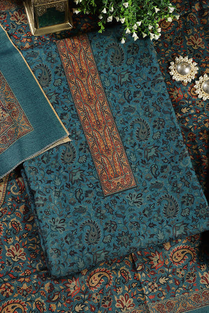 Blue Pashmina Digital Printed Unstitched Suit Fabric