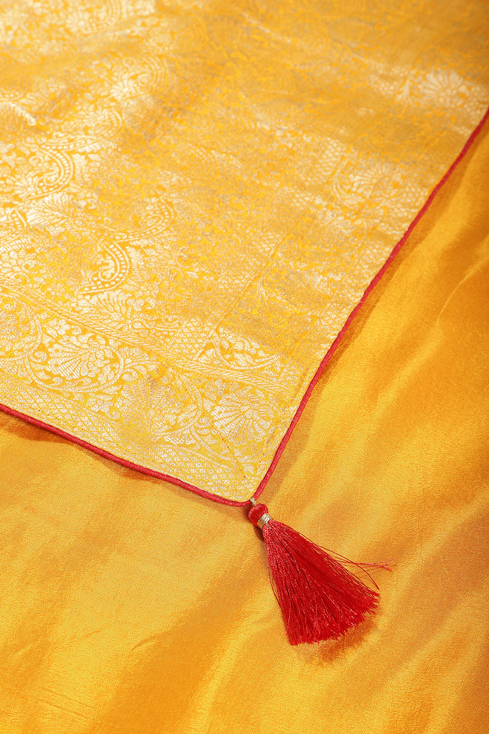 Mustard Banarasi Silk Zari Floral Zaal Woven Saree