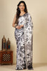 Black & White Floral Printed Crepe Silk Saree