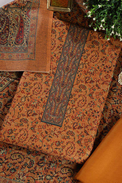 Mustard Pashmina Digital Printed Unstitched Suit Fabric