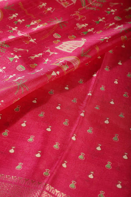 Carmine Color Cotton Silk Printed Saree