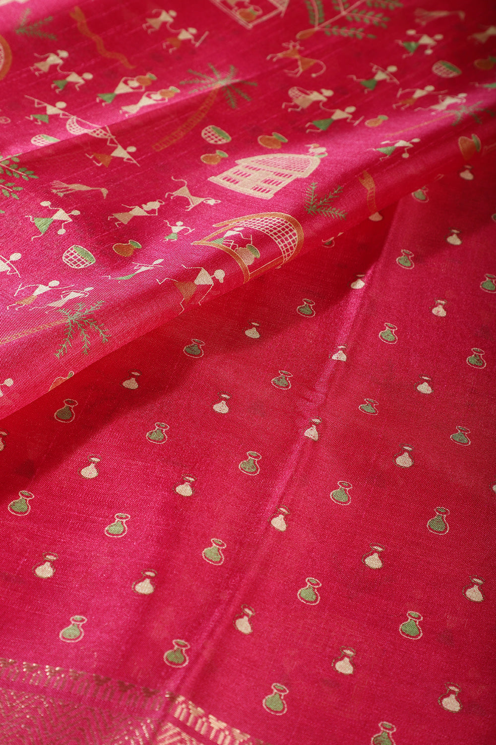 Carmine Color Cotton Silk Printed Saree