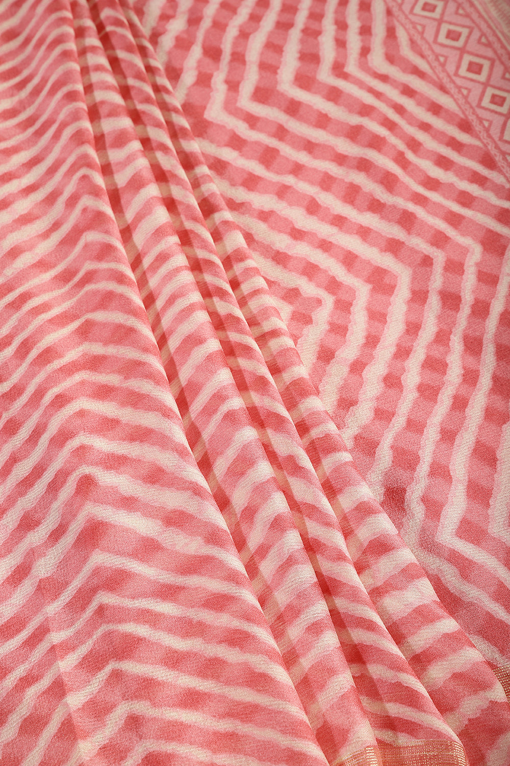 Dark Coral Color Chiffon Leheriya Printed Saree