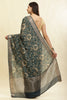 Blue Floral Printed & Zari Border Cotton Silk Saree