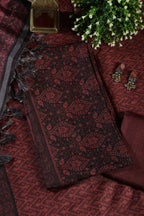 Maroon And Black Digital Printed Chanderi Cotton Unstiched Suit Material