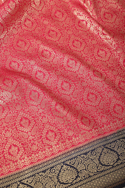 Cardinal Red & Navy Dual Toned Soft Silk Zari Woven Saree