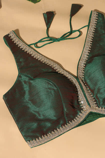 Green & Maroon Dual-Tone Tussar Silk Zari And Sequins Embroidered Readymade Blouse