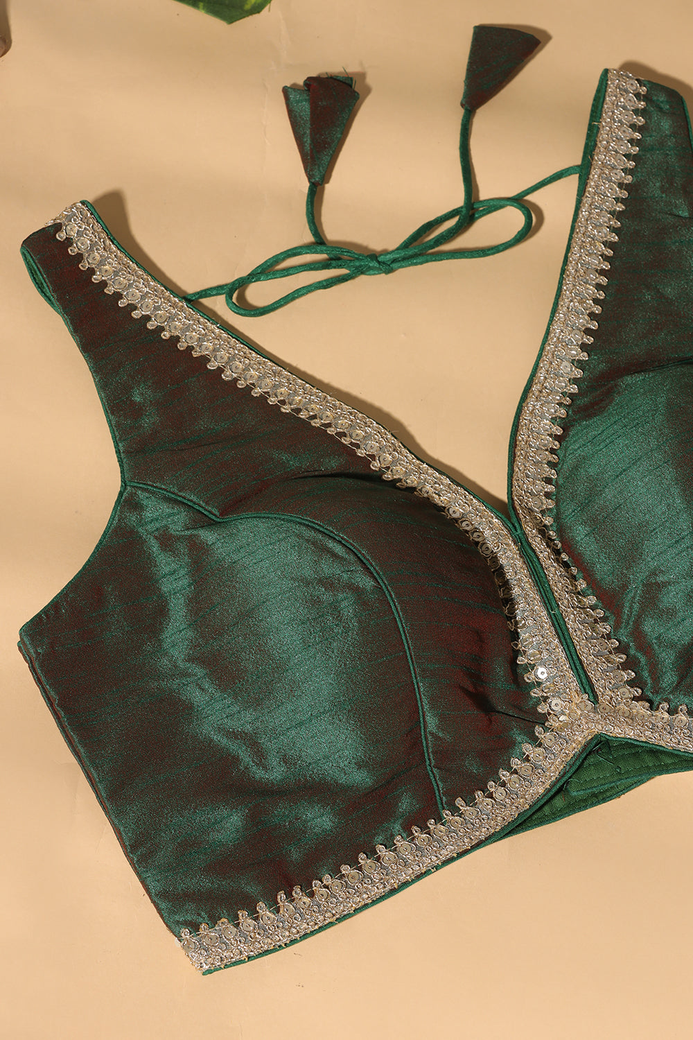 Green & Maroon Dual-Tone Tussar Silk Zari And Sequins Embroidered Readymade Blouse
