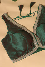 Green & Maroon Dual-Tone Tussar Silk Zari And Sequins Embroidered Readymade Blouse