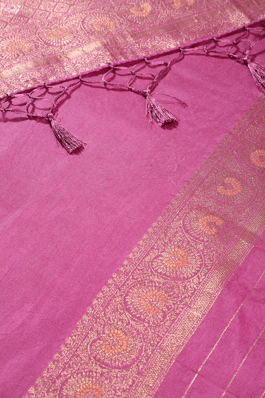 Bashful Pink Colour Zari Woven South Silk Saree