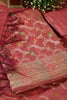 Pastel Coral Chanderi Silk Resham And Zari Woven Unstitched Suit Material