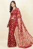 Maroon Zari Border & Floral Printed Chiffon Saree