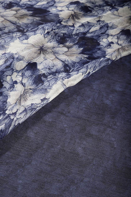 Navy Color Chiffon Floral Printed Saree